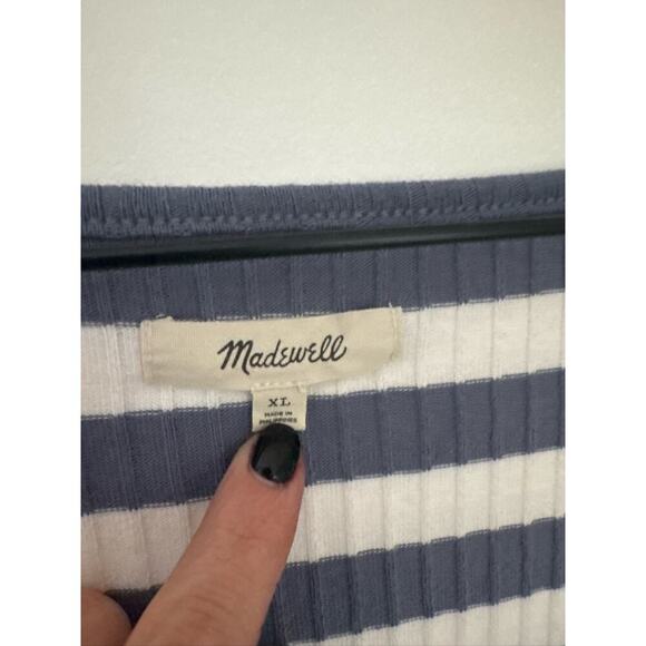 Madewell Ribbed Sweetheart Tee in Strips- Blue and White - XL - Picture 3 of 8